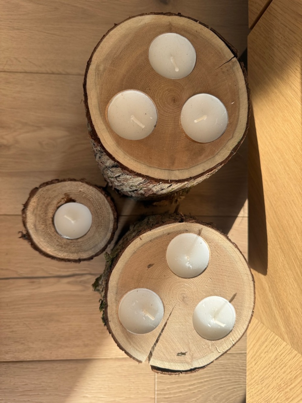 Rustic Log Tealight Cedar Candle Holders - Set of 3 - Table decor centerpiece - Picture 3 of 6